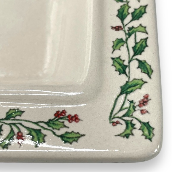 Ceramic Christmas Vintage Off White Holly Berry Trim Platter w/ 3 Compartments - Picture 9 of 13